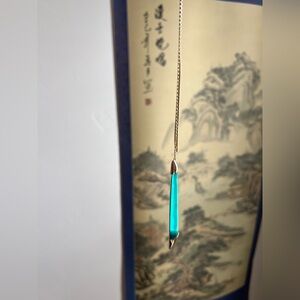 Alexis Bittar Lucite Lariat Pendant Necklace on Golden Chain, Aquamarine Blue